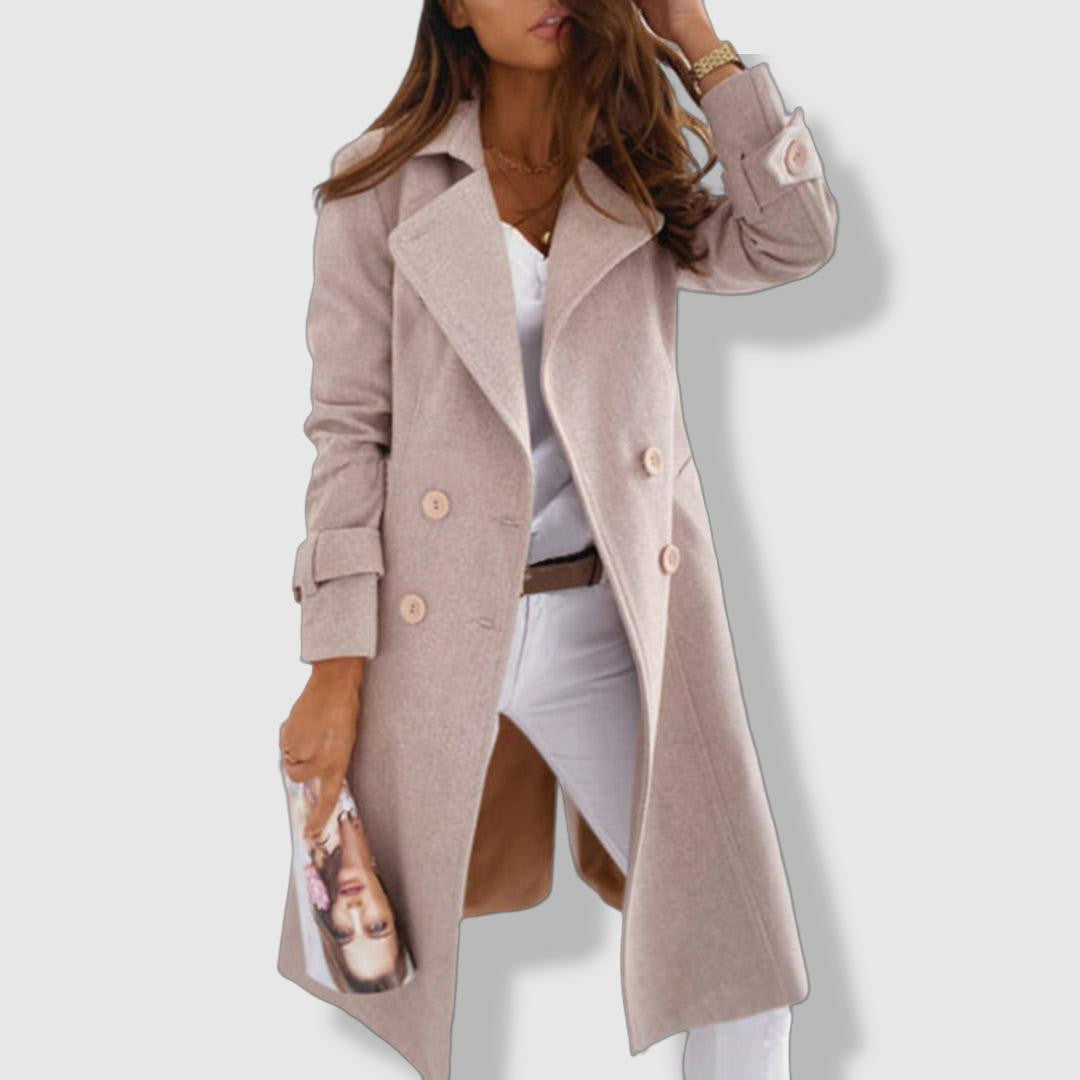 Damen-Trenchcoat – Wollmischung – Zweireihig – Breites Revers – Lange, elegante Passform 3