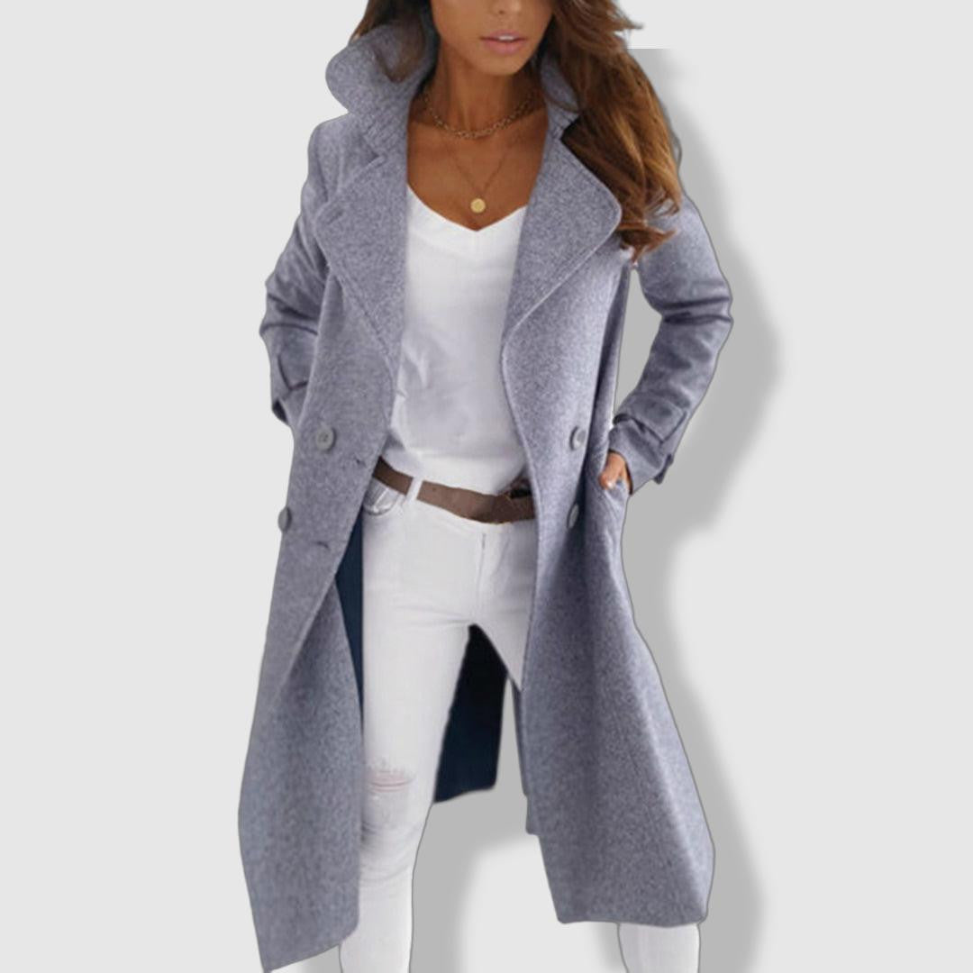 Damen-Trenchcoat – Wollmischung – Zweireihig – Breites Revers – Lange, elegante Passform 4