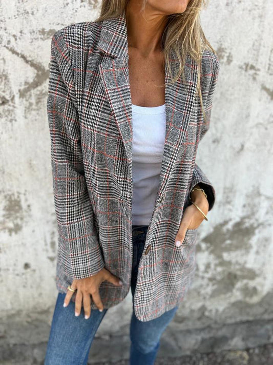 Damen Blazer Kariert Boyfriend Lockere Passform Hochwertiger Stoff 0
