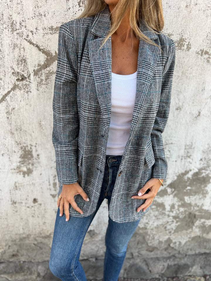 Damen Blazer Kariert Boyfriend Lockere Passform Hochwertiger Stoff 2