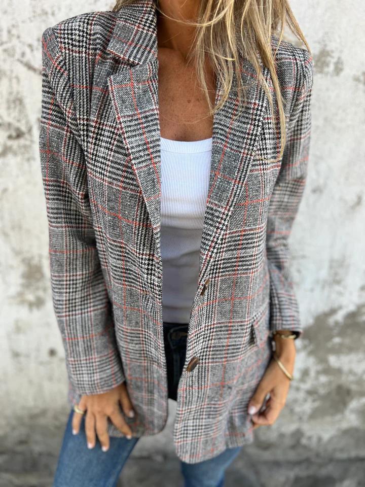 Damen Blazer Kariert Boyfriend Lockere Passform Hochwertiger Stoff 4