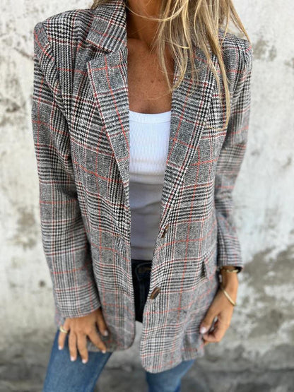 Damen Blazer Kariert Boyfriend Lockere Passform Hochwertiger Stoff 4