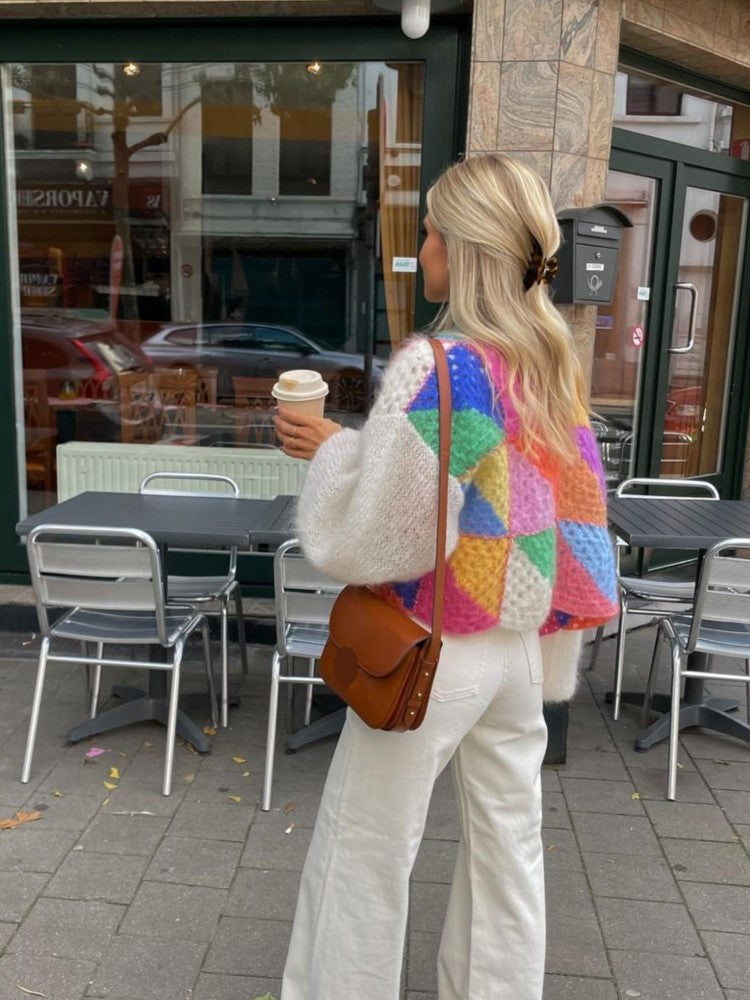 Damen Cardigan Bunt Flauschig Weiches Material Lässig 0