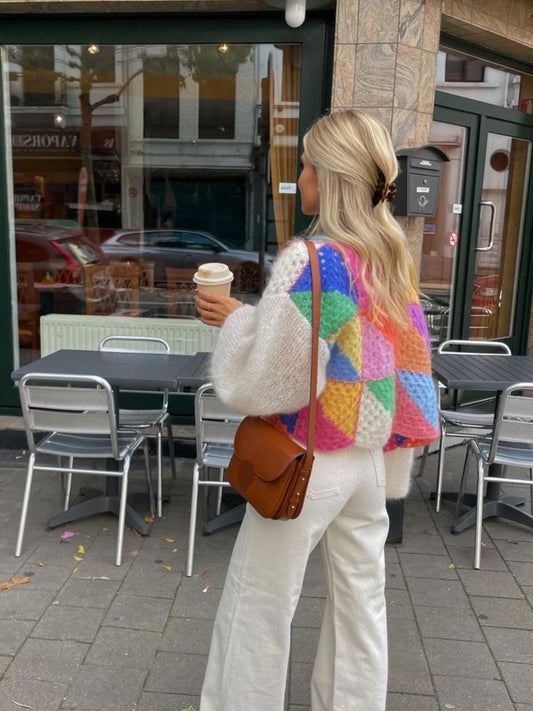 Damen Cardigan Bunt Flauschig Weiches Material Lässig 0