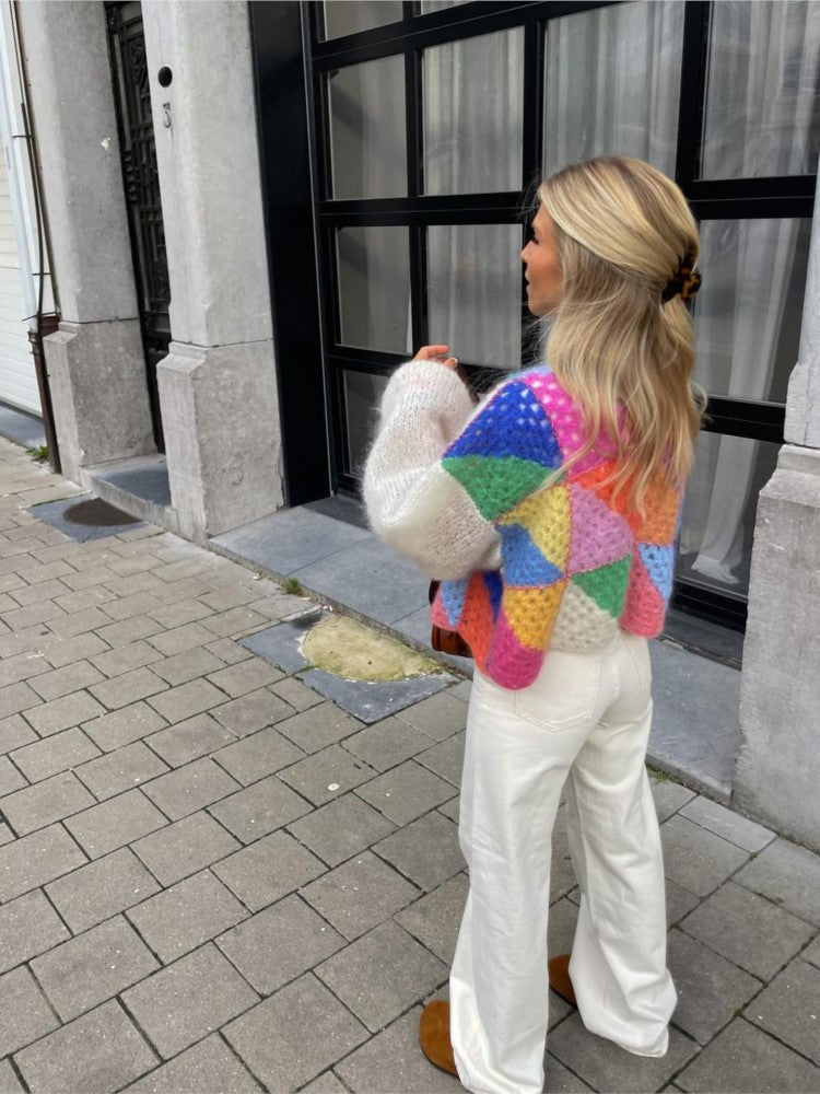 Damen Cardigan Bunt Flauschig Weiches Material Lässig 2