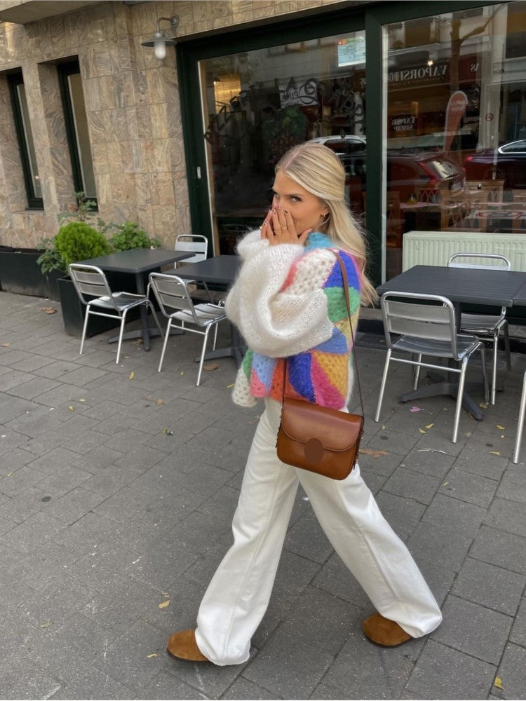 Damen Cardigan Bunt Flauschig Weiches Material Lässig 3