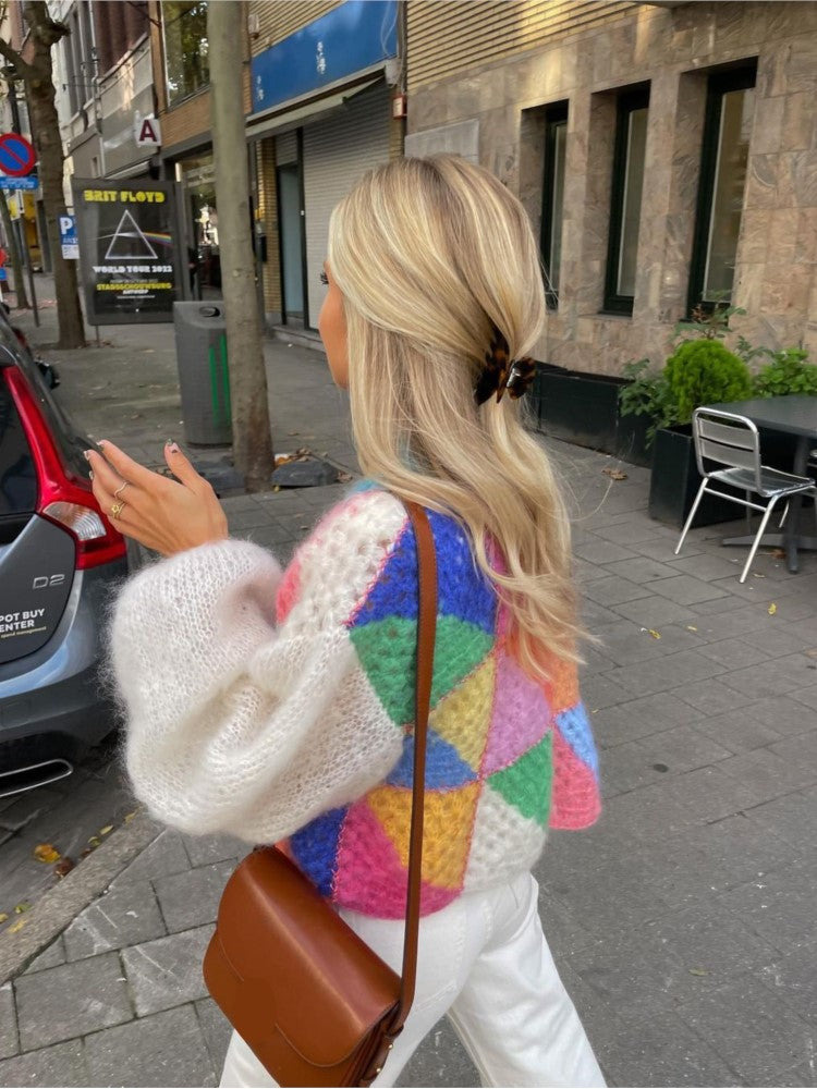 Damen Cardigan Bunt Flauschig Weiches Material Lässig 4