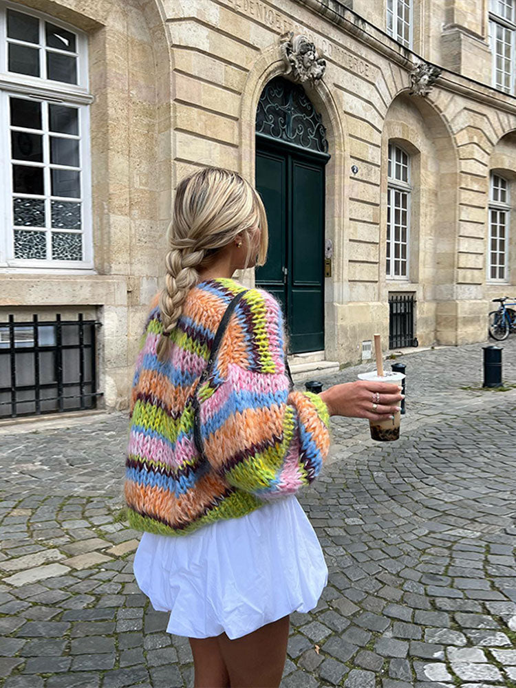 Damen Cardigan Bunt Flauschig Weiches Material Lässig 7