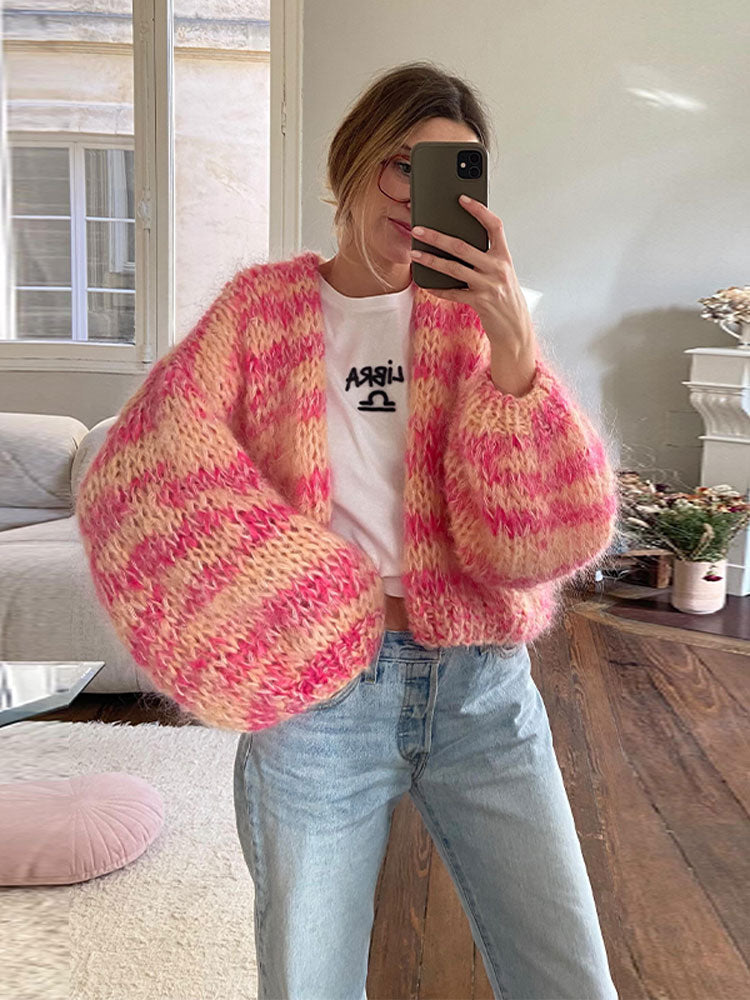 Damen Cardigan Bunt Flauschig Weiches Material Lässig 9