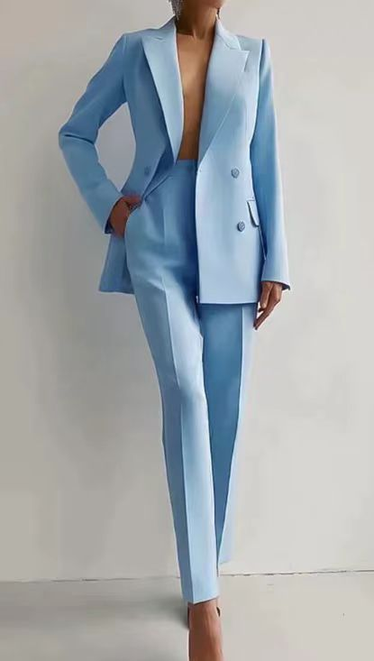 Damen Hosenanzug Elegant Zweiteilig Slim Fit Hochwertiger Polyester 2