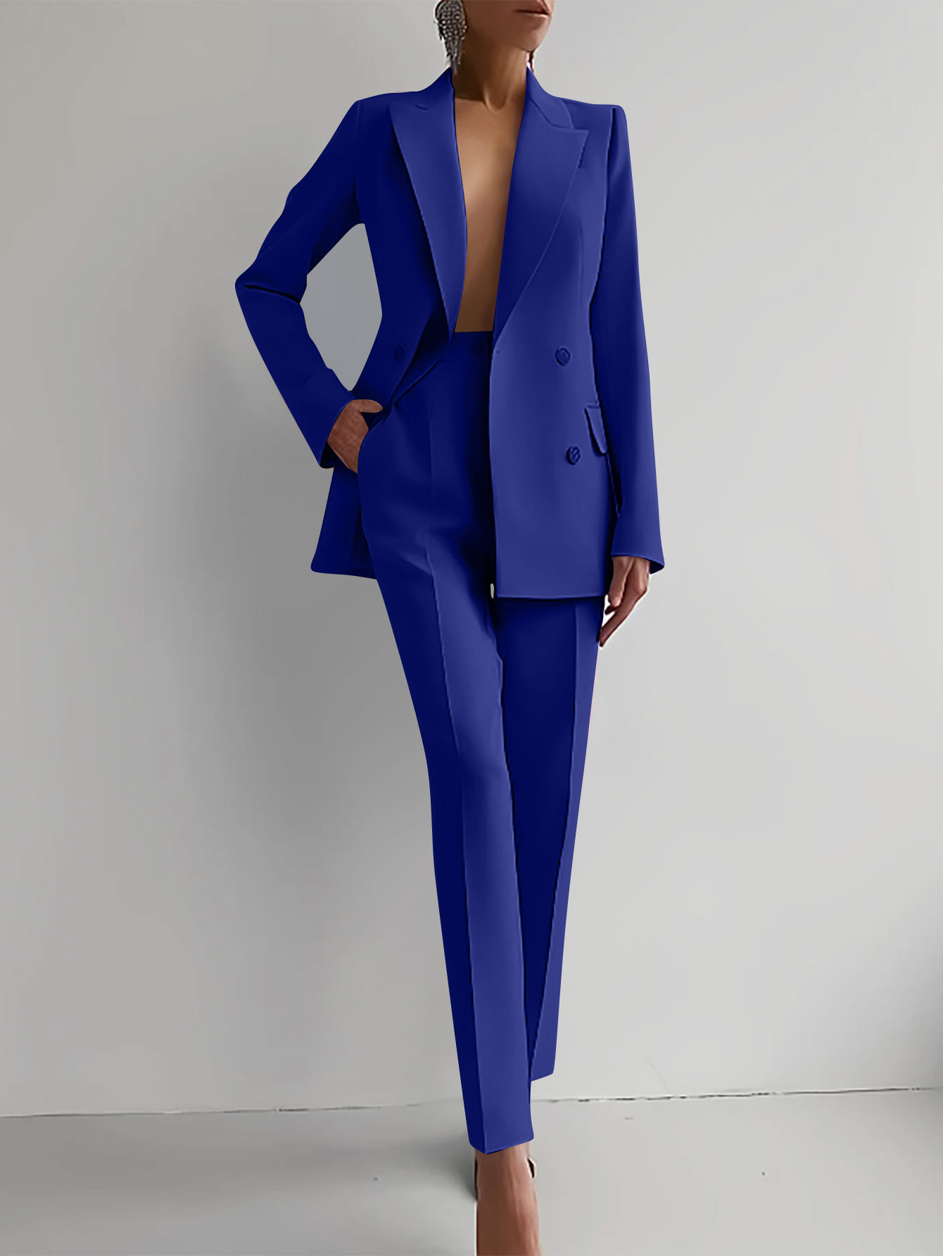 Damen Hosenanzug Elegant Zweiteilig Slim Fit Hochwertiger Polyester 3