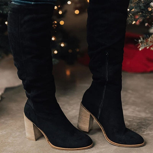 Damen Kniestiefel aus Wildleder mit Hohem Absatz – Elegante und Bequeme Stiefel für Jeden Anlass 0