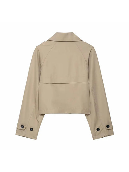 Damen Kurz Trenchcoat mit Revers – Doppelreiher, Taschen, ideal für Herbst/Winter Mäntel Damen 4