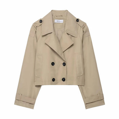 Damen Kurz Trenchcoat mit Revers – Doppelreiher, Taschen, ideal für Herbst/Winter Mäntel Damen 6