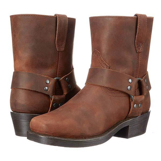 Damen Mid-Cut Lederbikerstiefel Schwarz mit Gurt – Stilvolle und Robuste Stiefel für Alltag und Freizeit 0