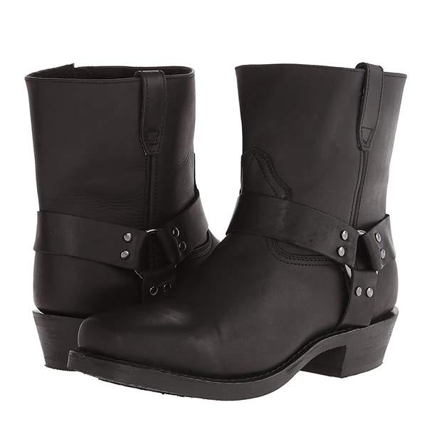 Damen Mid-Cut Lederbikerstiefel Schwarz mit Gurt – Stilvolle und Robuste Stiefel für Alltag und Freizeit 6