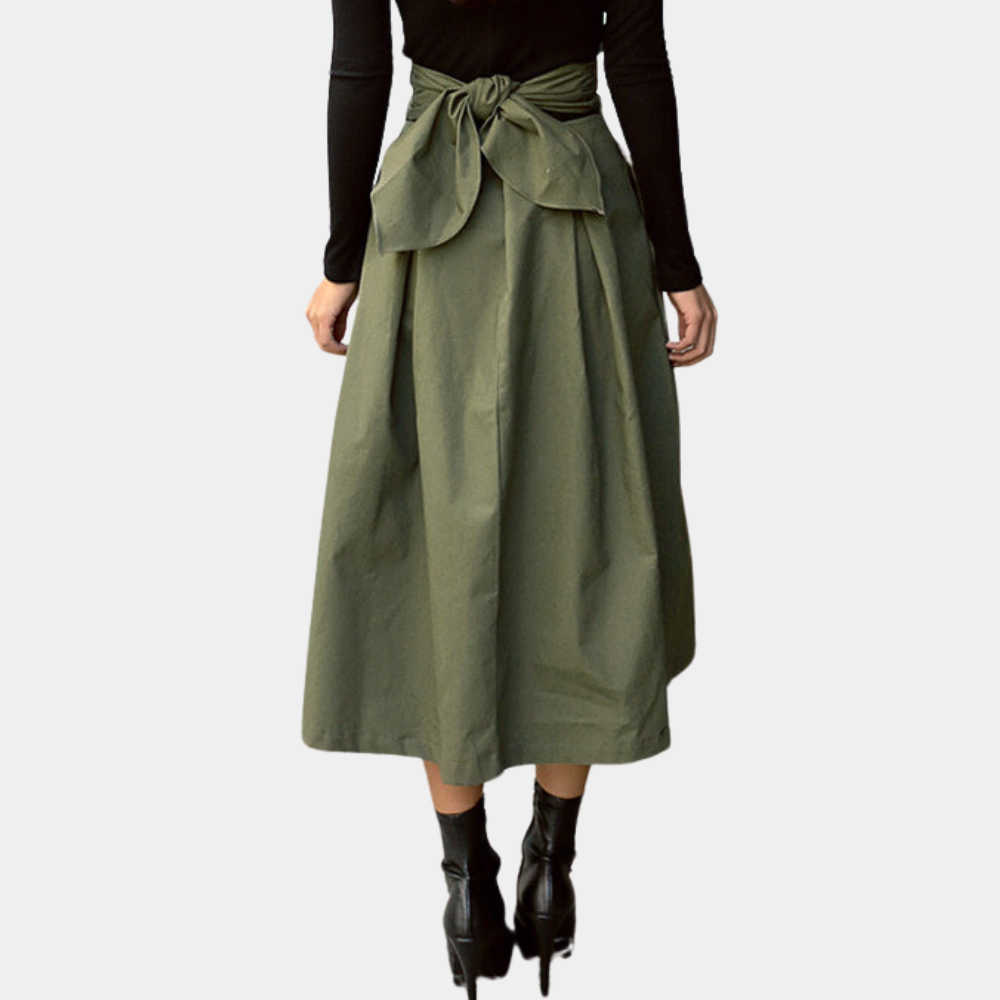 Damen Midirock A-Linie Hoher Bund Baumwollmischung Eleganter Faltenrock 2