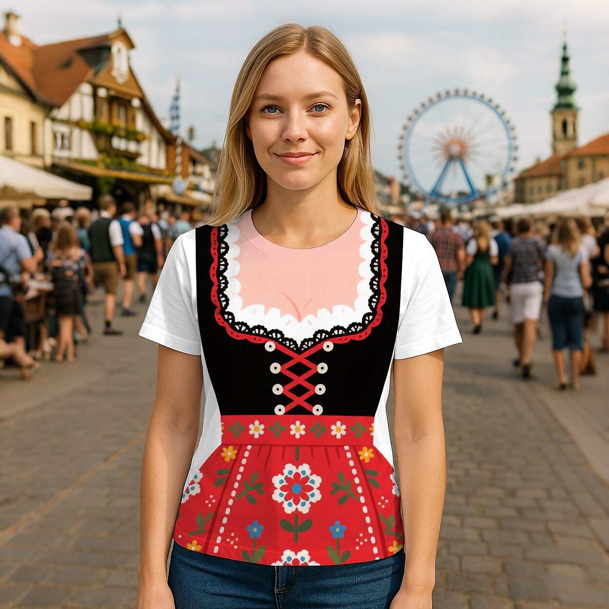 Damen Oktoberfest Dirndl Grafik T-Shirt 0