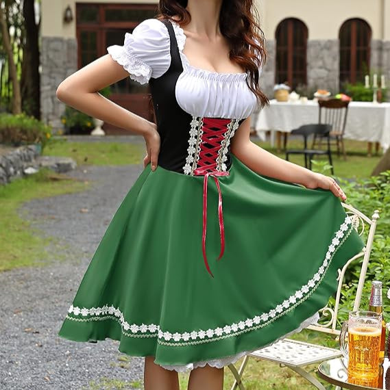 Damen Oktoberfest Dirndlkleid Kostüm mit Bluse 2