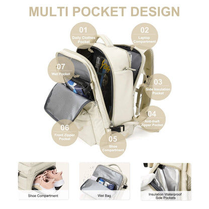Damen Rucksack Wasserfest Groß Mit USB-Anschluss Für Wandern Und Reisen Nylon 35L 1