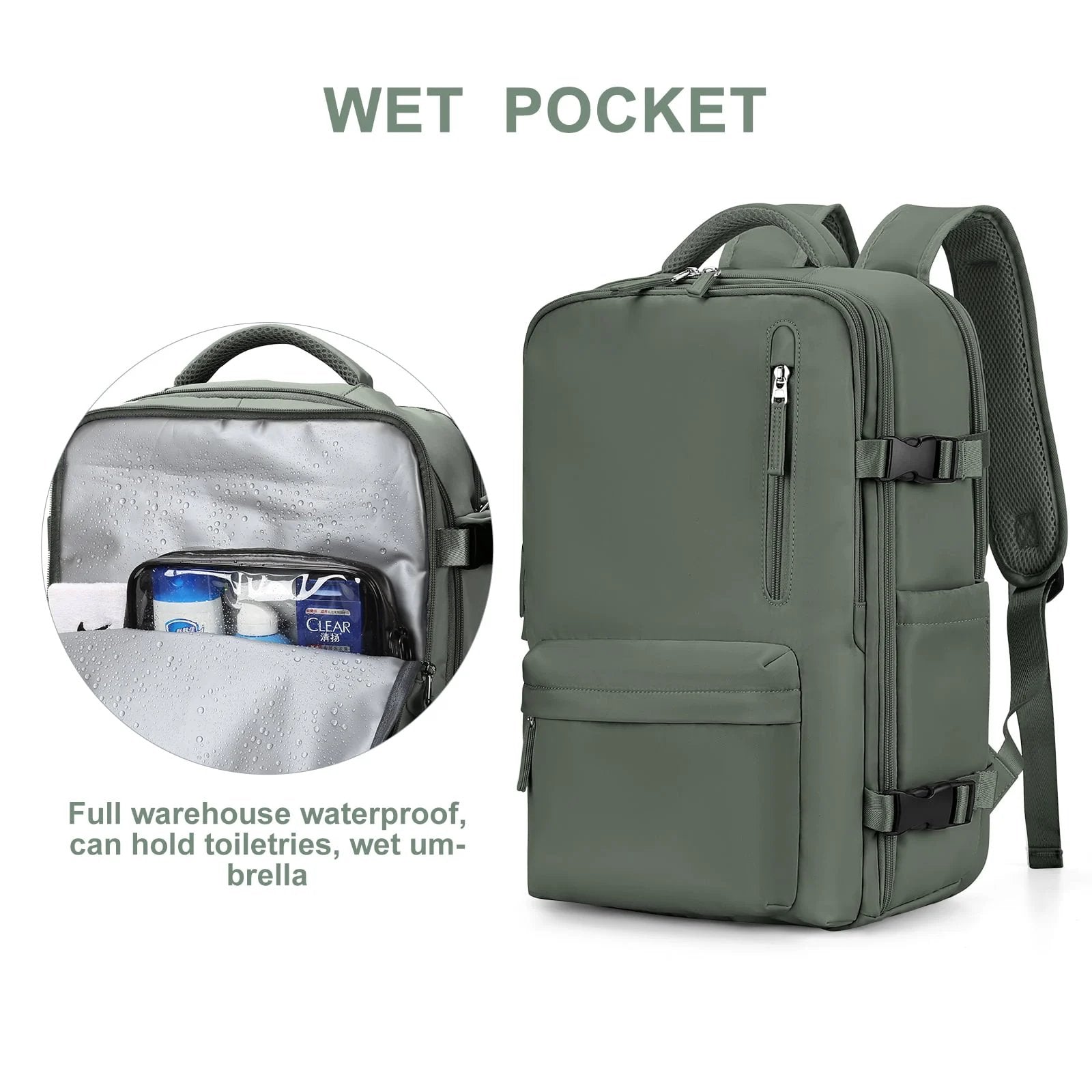 Damen Rucksack Wasserfest Groß Mit USB-Anschluss Für Wandern Und Reisen Nylon 35L 4