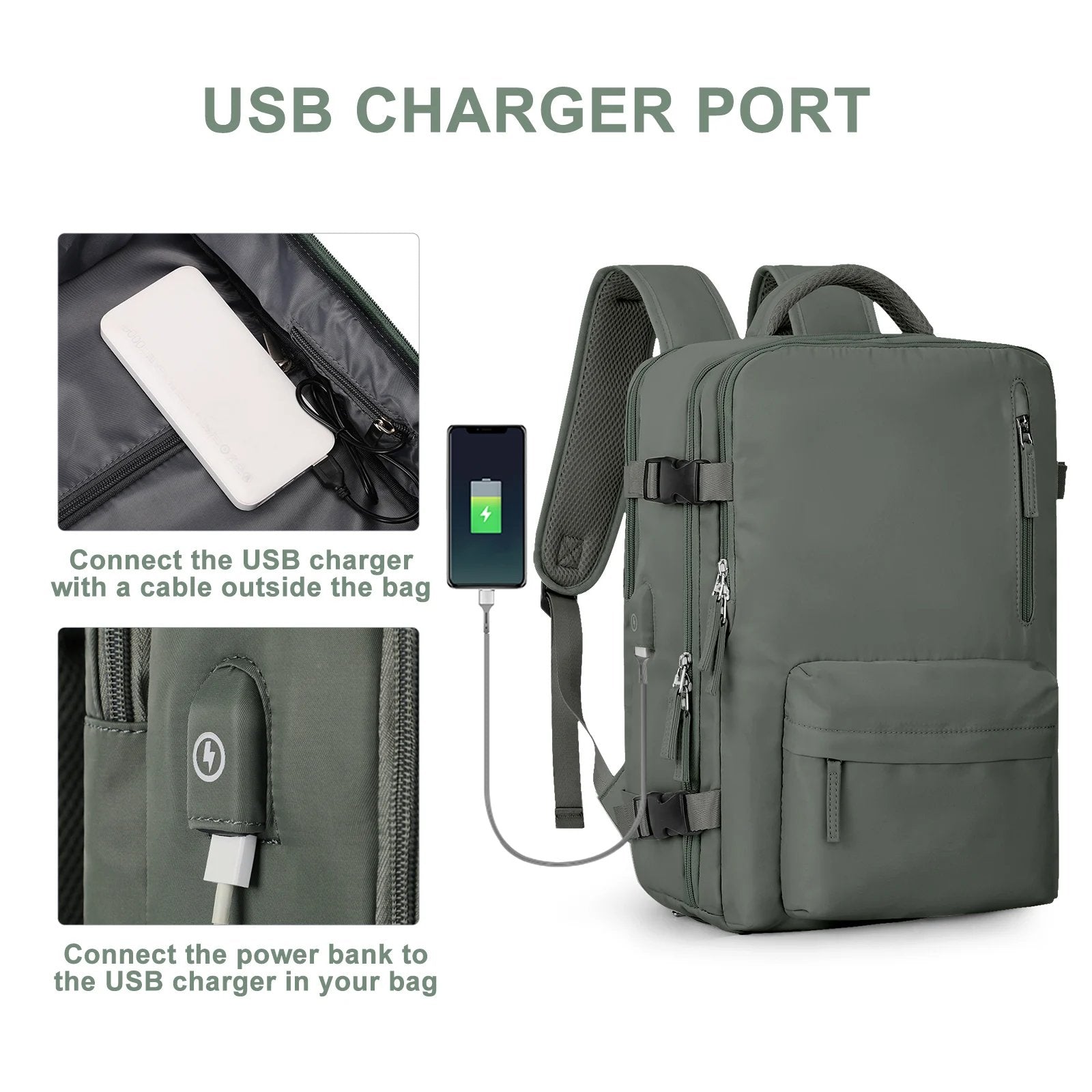 Damen Rucksack Wasserfest Groß Mit USB-Anschluss Für Wandern Und Reisen Nylon 35L 5