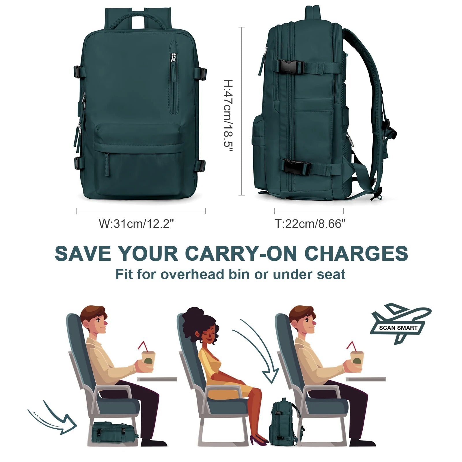 Damen Rucksack Wasserfest Groß Mit USB-Anschluss Für Wandern Und Reisen Nylon 35L 6