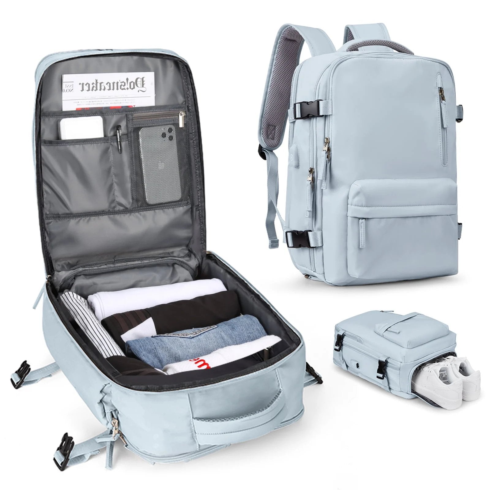 Damen Rucksack Wasserfest Groß Mit USB-Anschluss Für Wandern Und Reisen Nylon 35L 8
