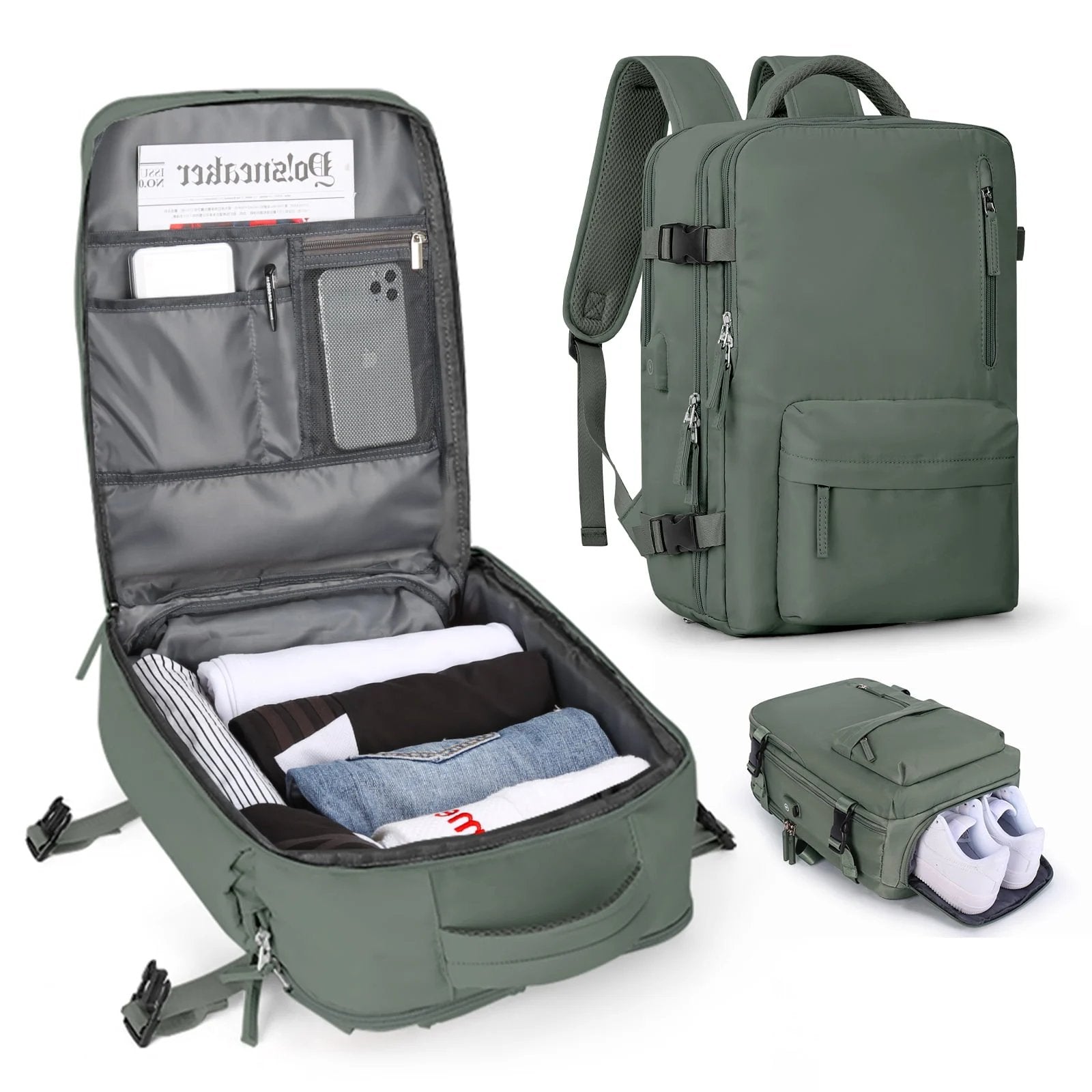 Damen Rucksack Wasserfest Groß Mit USB-Anschluss Für Wandern Und Reisen Nylon 35L 9