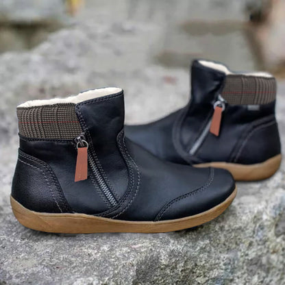 Damen Stiefel Schwarz Wasserdicht Orthopädisch Leder mit Rutschfester Sohle 1