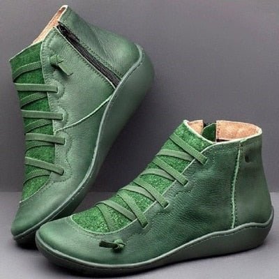 Damen Stiefeletten Grün PU-Leder Mit Reißverschluss Warm Und Wasserdicht 0