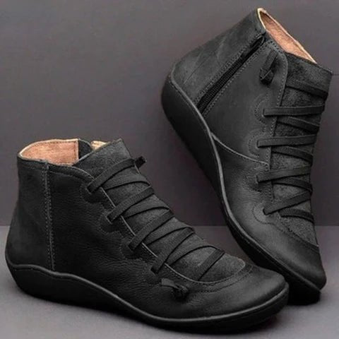 Damen Stiefeletten Grün PU-Leder Mit Reißverschluss Warm Und Wasserdicht 2