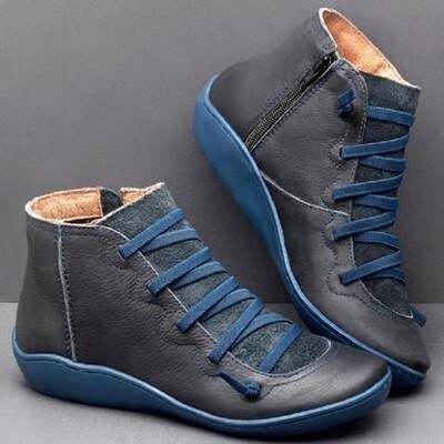 Damen Stiefeletten Grün PU-Leder Mit Reißverschluss Warm Und Wasserdicht 3