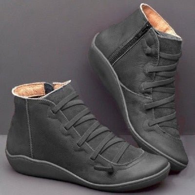Damen Stiefeletten Grün PU-Leder Mit Reißverschluss Warm Und Wasserdicht 5