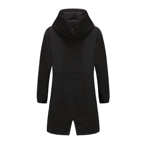 Damen Trenchcoat Lang Grau Atmungsaktiv Mit Kapuze 1
