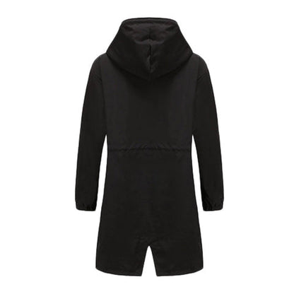 Damen Trenchcoat Lang Grau Atmungsaktiv Mit Kapuze 1