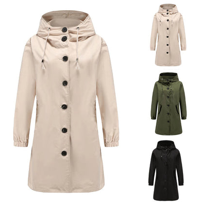 Damen Trenchcoat Lang Grau Atmungsaktiv Mit Kapuze 4