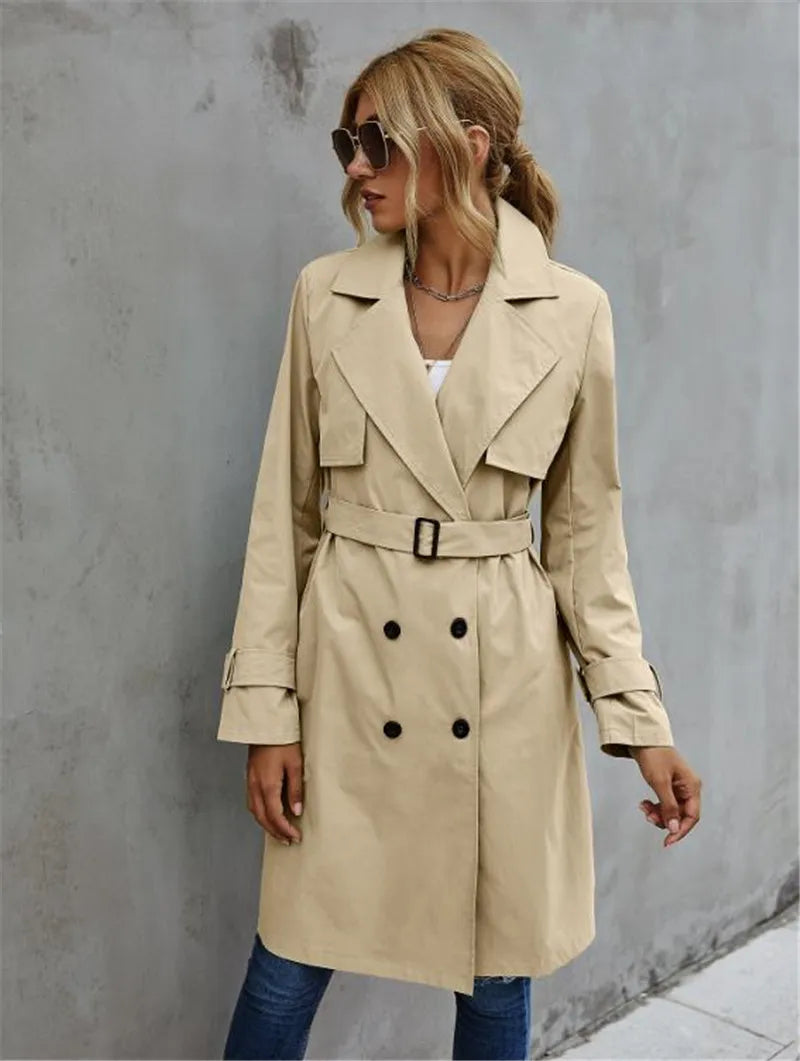Damen Trenchcoat Schwarz Klassisch Wasserabweisend Baumwollmischung Kurz 0