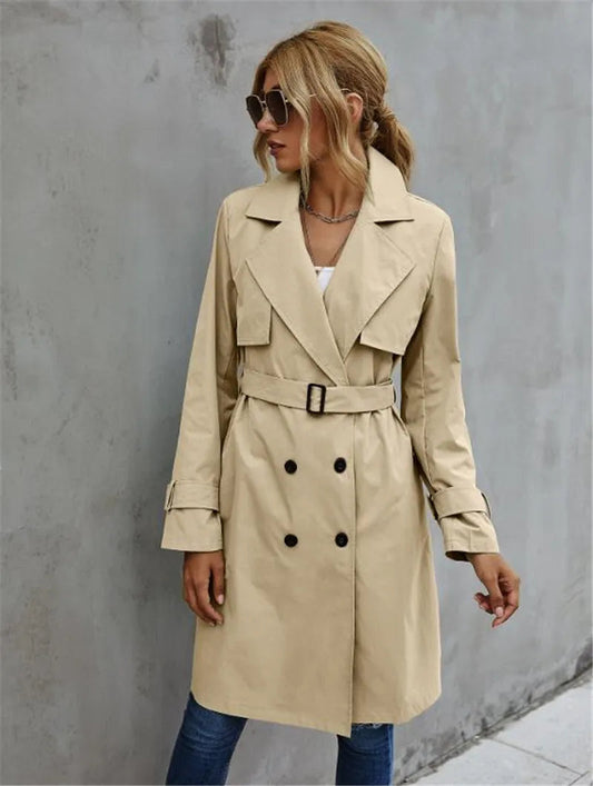 Damen Trenchcoat Schwarz Klassisch Wasserabweisend Baumwollmischung Kurz 0