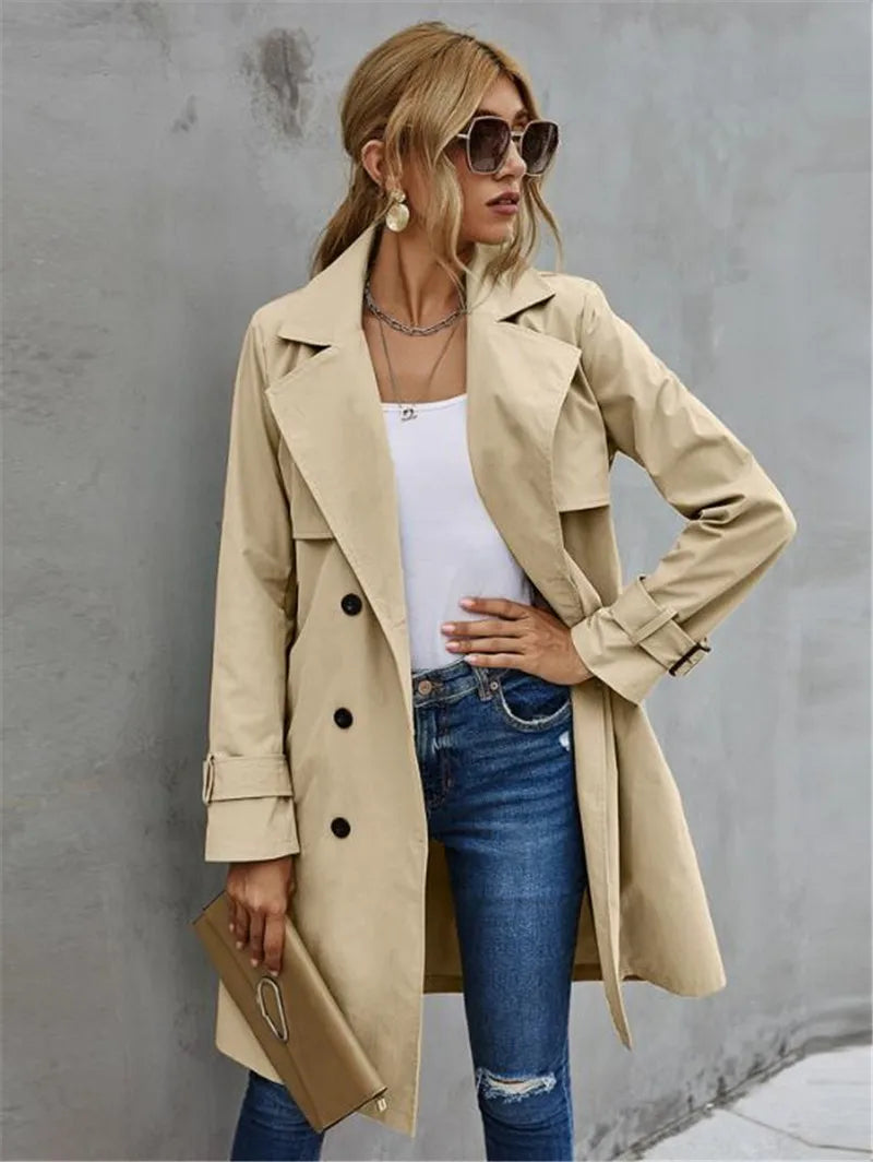 Damen Trenchcoat Schwarz Klassisch Wasserabweisend Baumwollmischung Kurz 1