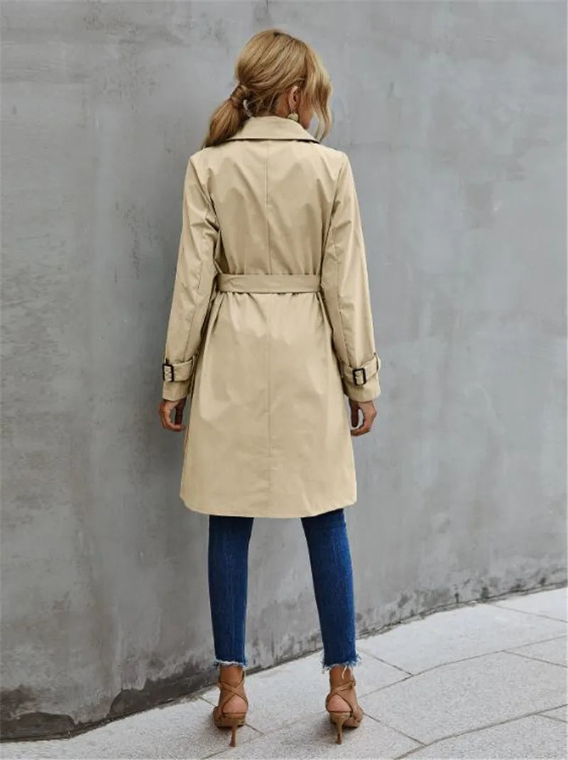 Damen Trenchcoat Schwarz Klassisch Wasserabweisend Baumwollmischung Kurz 2