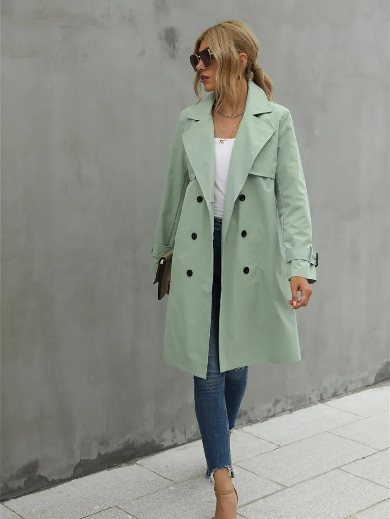 Damen Trenchcoat Schwarz Klassisch Wasserabweisend Baumwollmischung Kurz 3