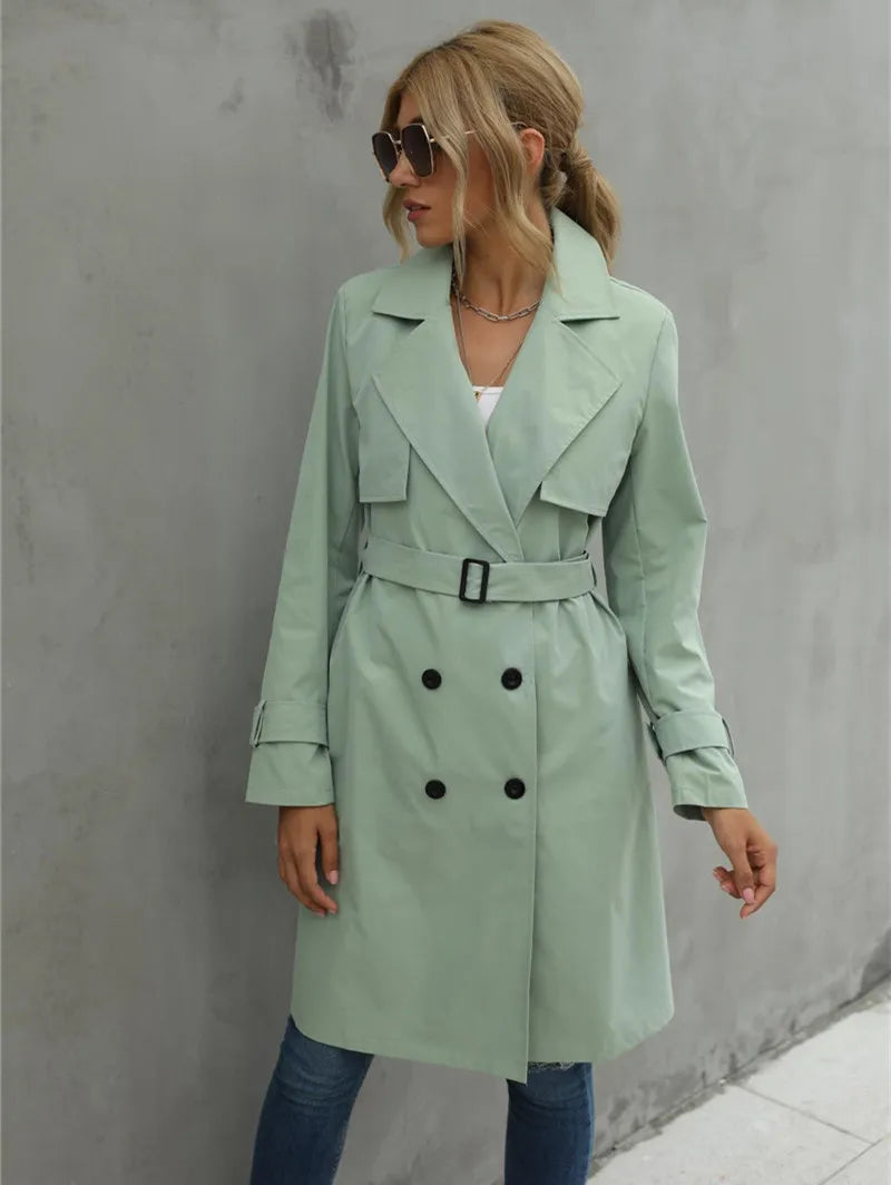 Damen Trenchcoat Schwarz Klassisch Wasserabweisend Baumwollmischung Kurz 4