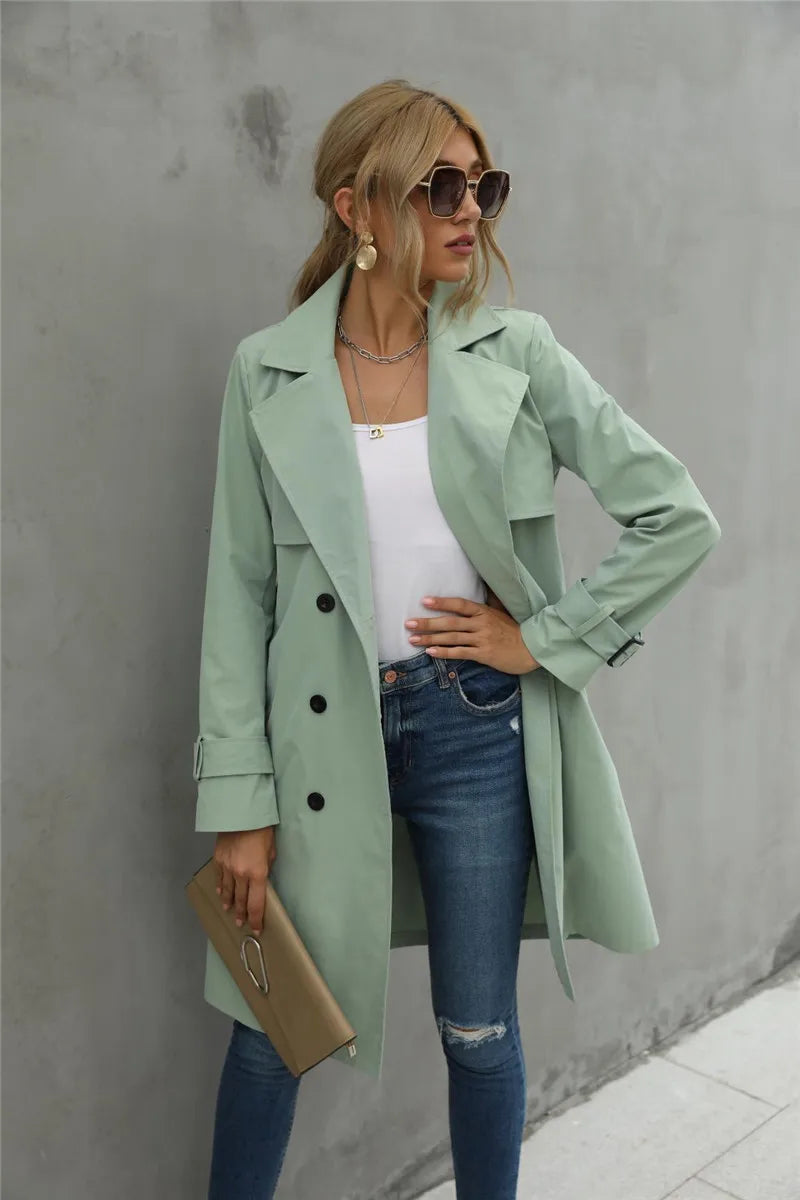 Damen Trenchcoat Schwarz Klassisch Wasserabweisend Baumwollmischung Kurz 5