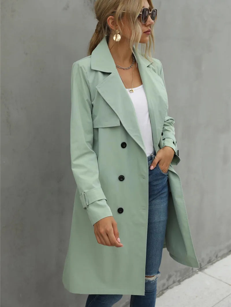 Damen Trenchcoat Schwarz Klassisch Wasserabweisend Baumwollmischung Kurz 6