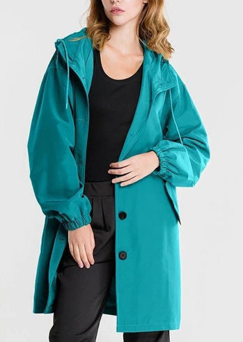 Damen Windbreaker - Mittellange Lockere Jacke - Langarm mit Kapuze 0