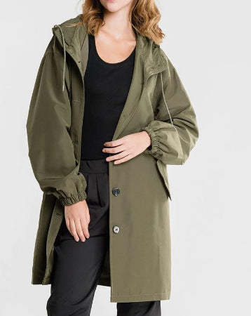 Damen Windbreaker - Mittellange Lockere Jacke - Langarm mit Kapuze 1