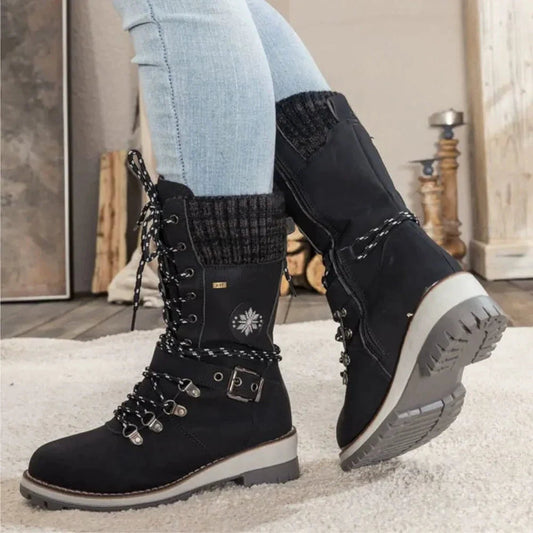 Damen Winterstiefel mit Gestrickter Manschette und Anti-Rutsch-Sohle – Warme Winterschuhe für Stil und Komfort 0