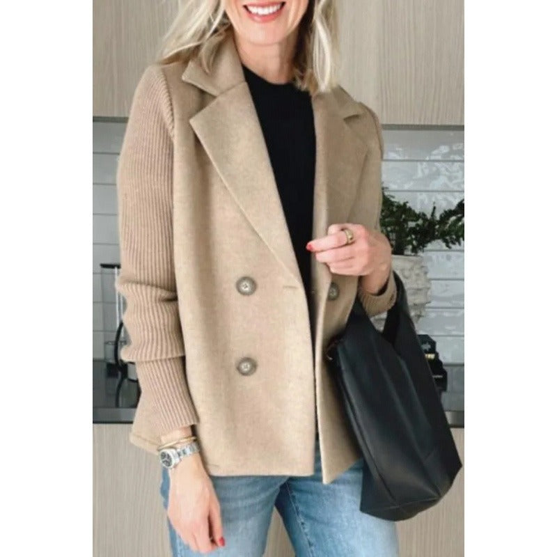 Damen Wollmantel – Tailored Fit – Zweireihig – Gerippte Ärmel – Reverskragen 1