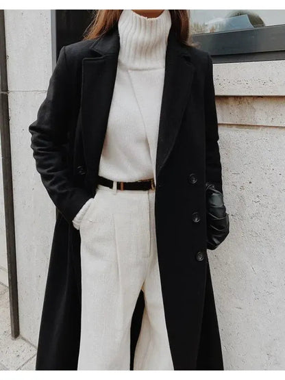 Damen Wollmantel – Tailored Fit – Zweireihig – Lange Länge – Revers 0
